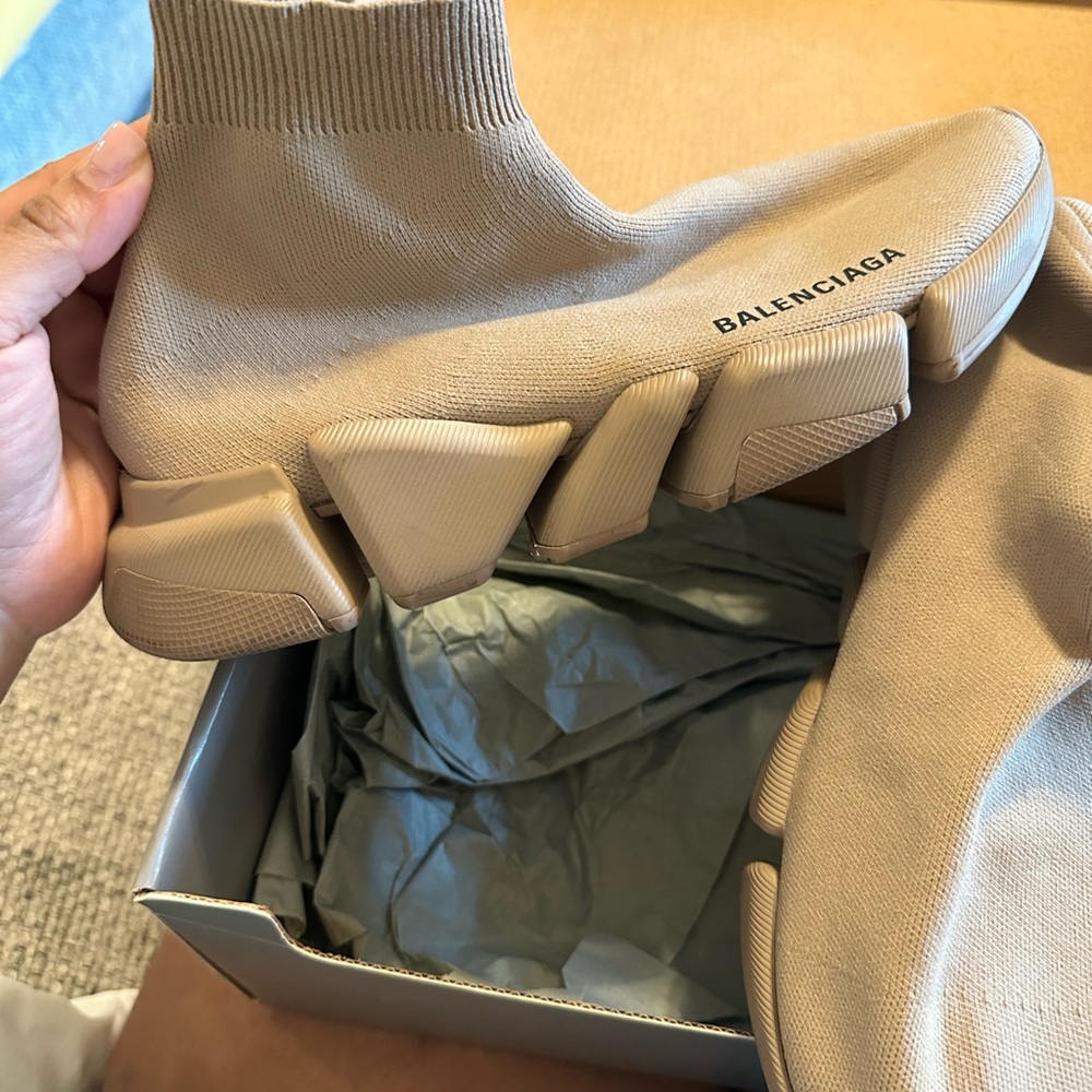Balenciaga Beige Sock Sneakers - Picture 2 of 5